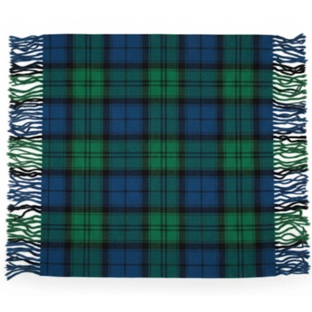 Faribault fluff Loomed wool square winter blanket green plaid watch tartan